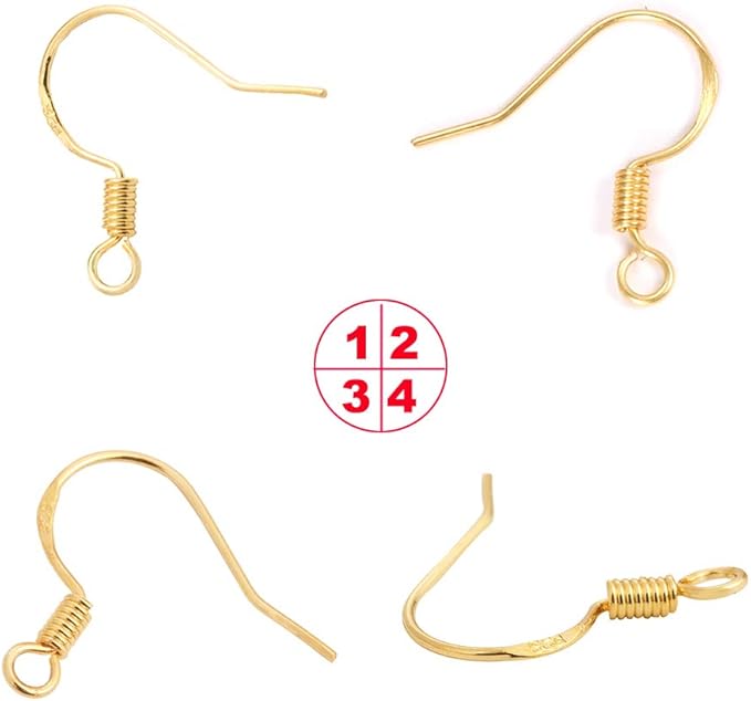 earring hooks - 120 pcs/60 pairs gold plated copper hypoallergenic ear wires fish hooks for jewelry making, jewelry findings parts with 120 pcs rubber earring backs stopper for diy earrings