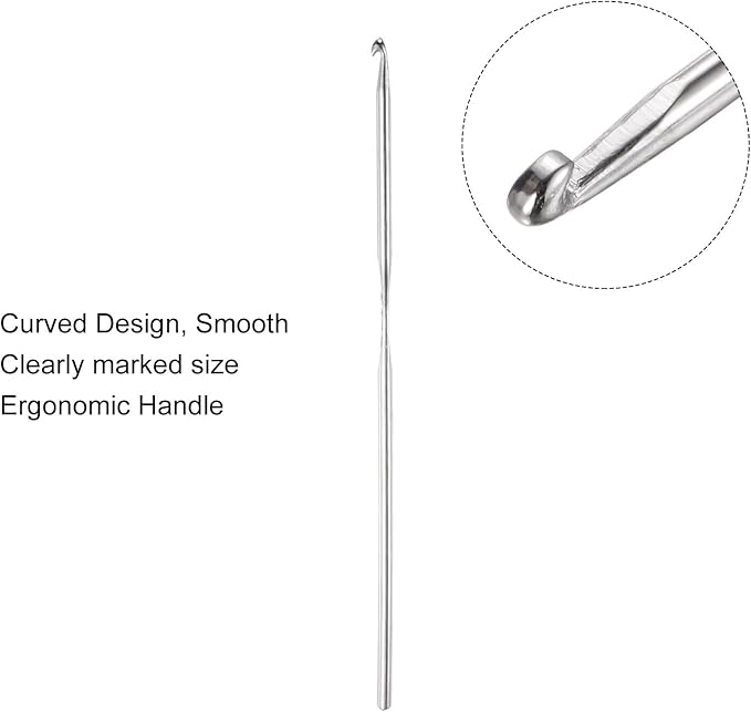 uxcell 20Pcs Crochet Hook Stainless Steel 2.5mm Metal Knitting Needles for DIY Craft Lace Yarn