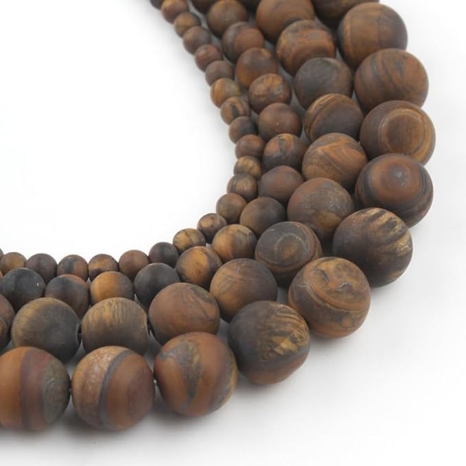 Stone Beads, 60pcs Matte Classic Tiger Eye, 6mm Round Loose Beads for Jewelry Making, Bracelets, with Bag, String & Card