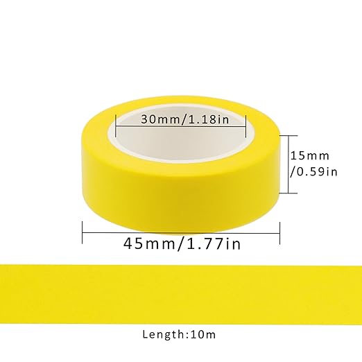 NatSumeBasics 3 Yellow Washi Tapes Plain Decorative Masking Tape, 32 Feet Self-Adhesive Tapes for Packaging Decor Journals Scrapbooks Planners DIY Crafts Gift (Yellow)