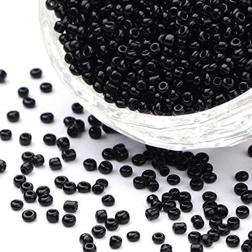 Perlin Glass Seed Beads 4mm 6/0 Round 1100pcs Mini Small Pony Spacer Beads Kit for Jewelry Making Earrings Bracelets Pendants Waist DIY Handmade (Black Opaque)