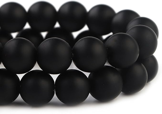 8mm Glass Beads 46PCS Glass Beads for Jewelry Making Charm Round Loose Bead for Bracelet Making Kit (Black Frosted Glass)