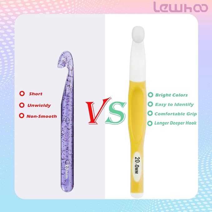 Lewhoo Large Sizes Crochet Hook Ergonomic Crochet Hooks Set,Big Crochet Hooks 8mm 10m 12mm 15mm 20mm