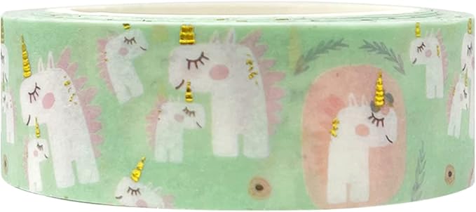allydrew Gold and Silver Foil Washi Masking Tape, 15mm x 5M, Unicorns