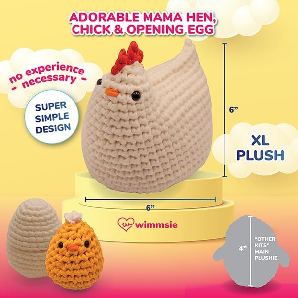 Wimmsie Crochet Animal Kit for Beginners - Easy Beginner Crochet Kit for Kids - Amigurumi Chicken Chick & Egg - 3 Kawaii Stuffed Animals - Cute DIY Yarn Plush (Pink)