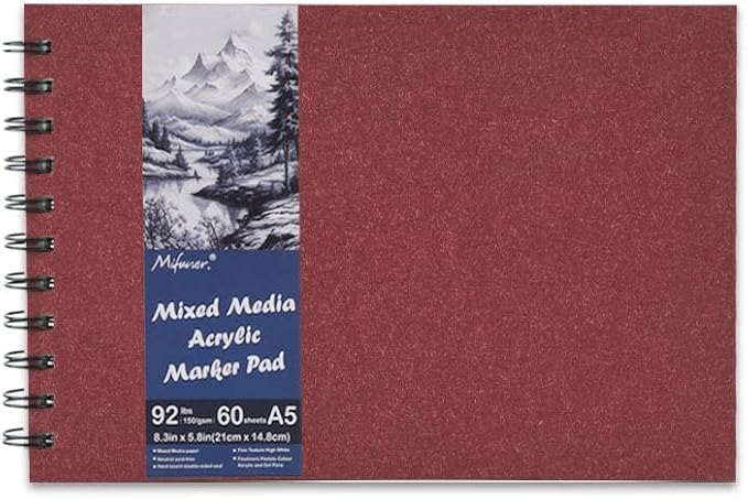 5.8" x 8.3" Mixed Media Sketch Book,Spiral Bound Hardcover Sketchbook,60 Sheets 92lb/150gsm Neutral White Acid Free Paper,Art Journal Sketchbook for Drawing Writing Sketching Illustration,Wine Red