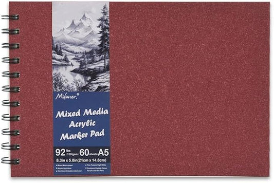 5.8" x 8.3" Mixed Media Sketch Book,Spiral Bound Hardcover Sketchbook,60 Sheets 92lb/150gsm Neutral White Acid Free Paper,Art Journal Sketchbook for Drawing Writing Sketching Illustration,Wine Red