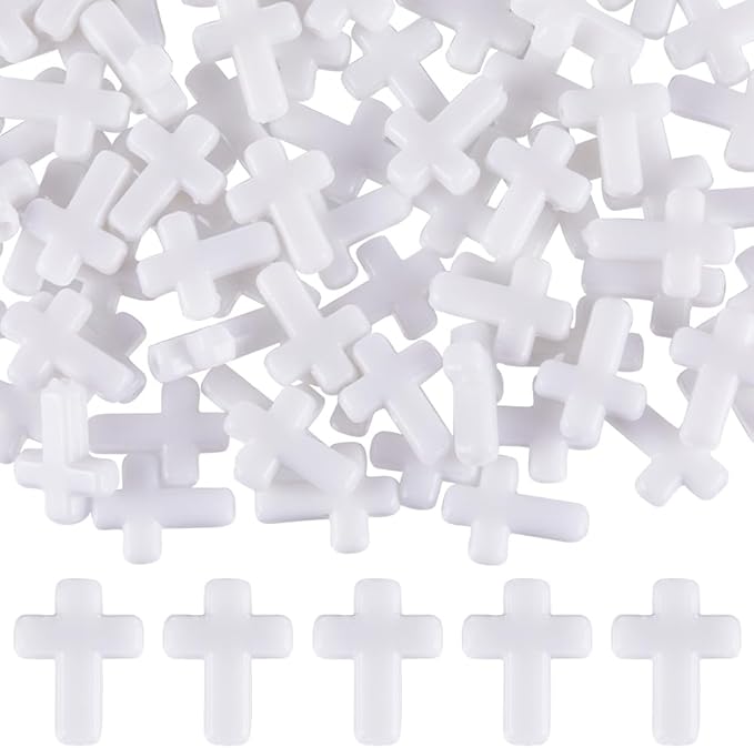 SUNNYCLUE 300Pcs Cross Bead Bulk White Cross Beads Easter Charms Small Chunky Crosses Opaque Acrylic Crucifix Mini Spacer Loose Bead for Jewelry Making Beads Assortments DIY Necklace Bracelet Earrings