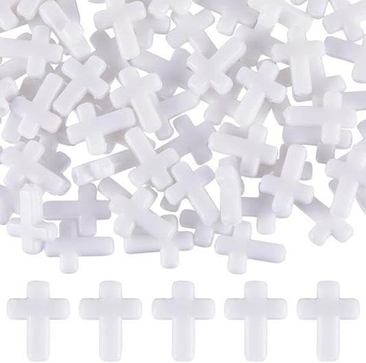SUNNYCLUE 300Pcs Cross Bead Bulk White Cross Beads Easter Charms Small Chunky Crosses Opaque Acrylic Crucifix Mini Spacer Loose Bead for Jewelry Making Beads Assortments DIY Necklace Bracelet Earrings