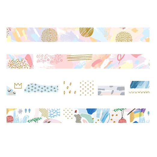 YUBBAEX Gold Washi Tape IG Style Foil Masking Tape Set Decorative for Arts, DIY Crafts, Journal Supplies, Planners, Scrapbook, Card/Gift Wrapping -4 Rolls x 15mm- (Geometric Bronzing)
