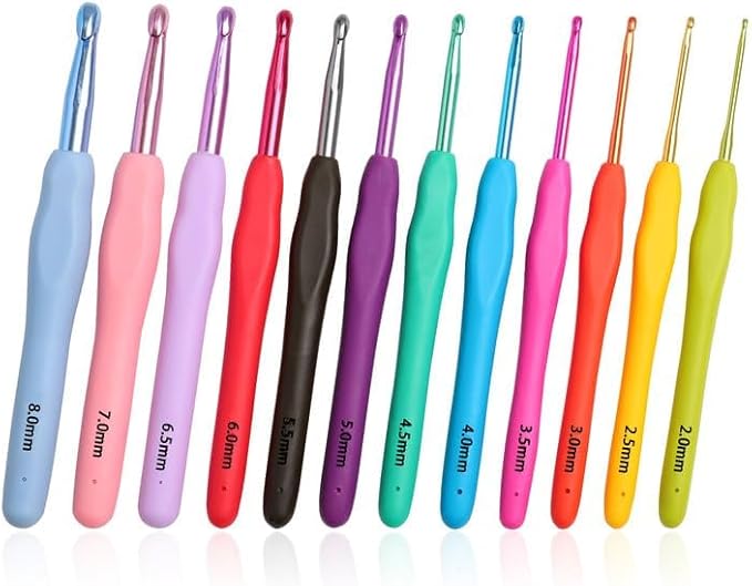 KOKNIT 12 PCS Crochet Hooks, Ergonomic Handle Crochet Hooks Set for Arthritic Hands, Comfortable Smooth Crochet Needles Extra Long Knitting Needles with Stitch Markers