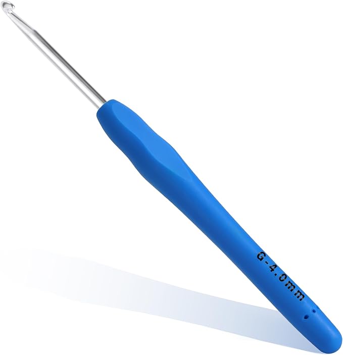 4mm Crochet Hook, Ergonomic Crochet Hook, Smooth and Extra Long  Knitting Needles, with Soft Rubber Ergonomic Handle and Aluminum Tip, Perfect Beginner and Arthritic Crochet Hooks (4 mm)