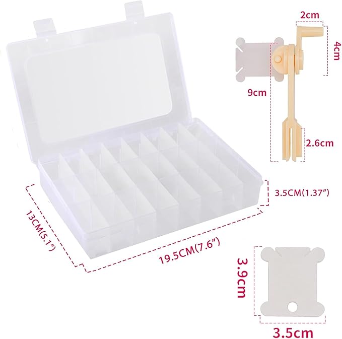Embroidery Floss Organizer Cross Stitch Thread Organizer-Bobbin Winder 1 Removable 24 Compartments with 100 Floss Bobbins and 2 Pieces Numbered Stickers for Craft DIY Embroidery