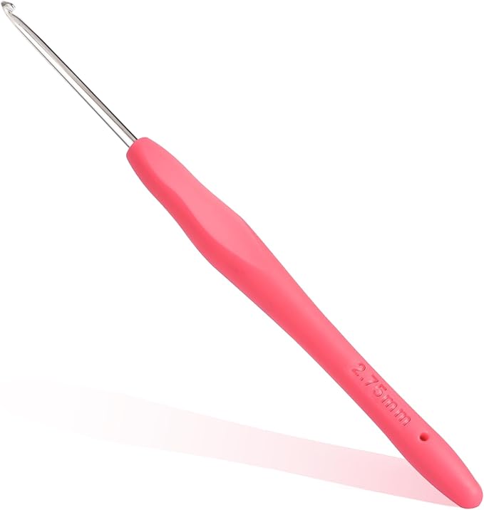 2.75mm Crochet Hook, Ergonomic Crochet Hooks with Soft Rubber Handle and Smooth Glide Head - Lightweight Aluminum Needles for Beginners, Arthritis, Yarn Projects, Long Crafting Sessions (2.75 mm)