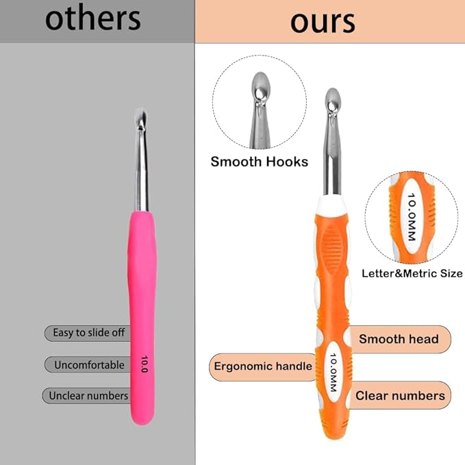 Novelchet Large Crochet Hooks 5 Sizes Crochet Hook Set,6.5mm 7.0mm 8.0mm 9.0mm 10.0mm Crochet Needle