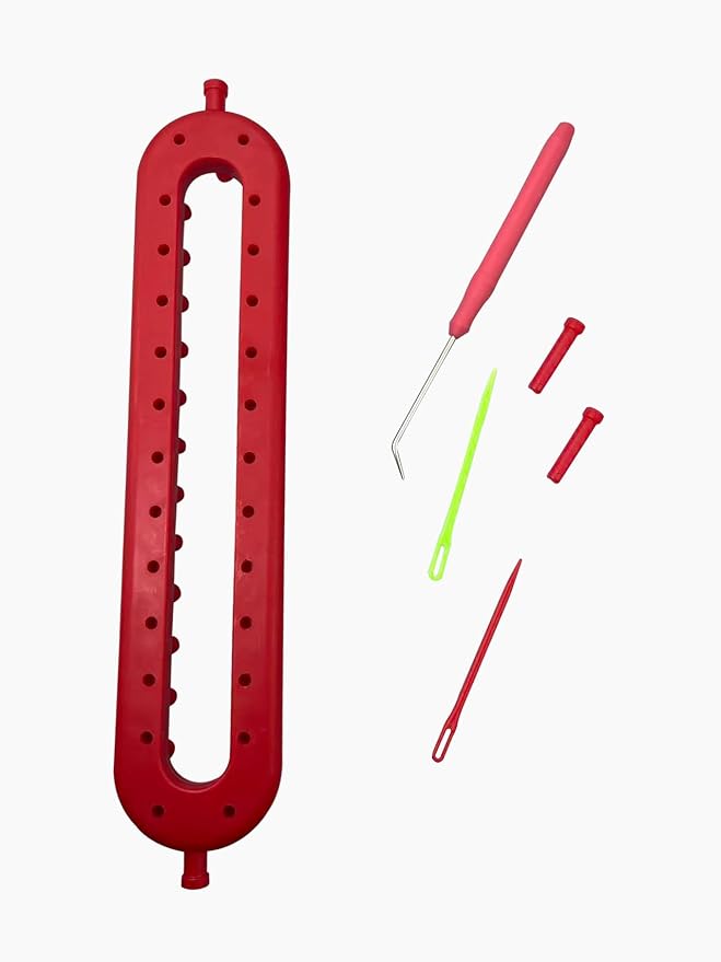 CGECGE 1Set 26cm Red Rectangular Knitting Loom Kit with Hooks - Children's Scarf Weaving Machine for Knitting Enthusiasts, Yarn Craft Supplies (Safe ABS Material, Multi-Purpose Yarn Craft)