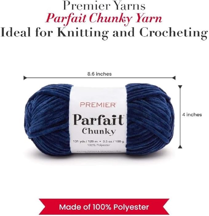 Premier Yarns Parfait Chunky Chenille Yarn 3.5 Oz Super Bulky Weight 3 Pack Bundle with Bella's Stitch Place Holders (Navy)