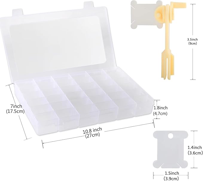 Epesl Embroidery Floss Organizer Box Tools - Bobbin Winder, 1 Removable 36 Compartments with 120 Floss Bobbins and Stickers for Craft DIY Cross Stitch Thread Sewing Bead Jewelry Diamonds Storage