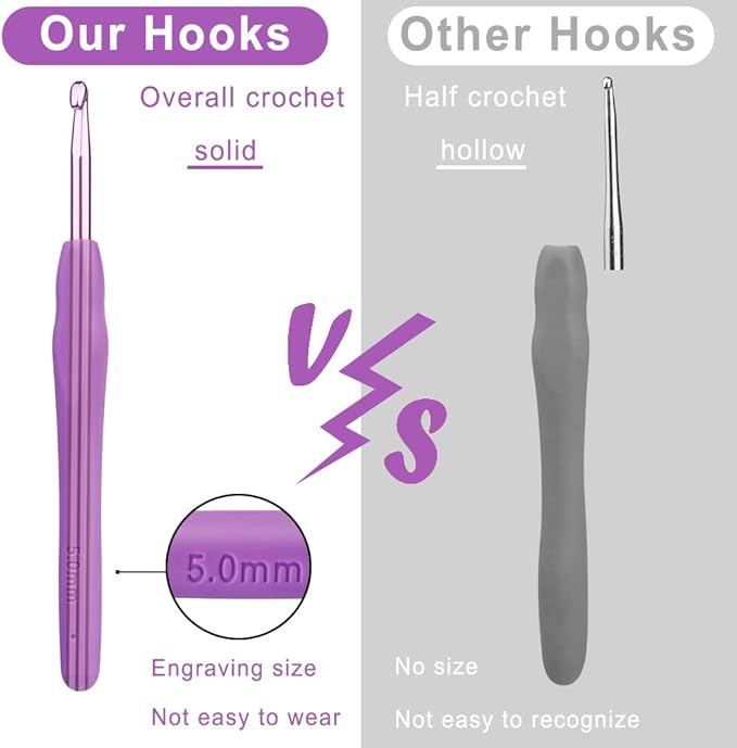 kgxulr 5 mm Crochet Hook, Aluminum Soft Grip Rubber Handle Needles Ergonomic Knitting Needles Crochet Needle for Beginners and Handmade DIY Knitting Crochet (5 mm)