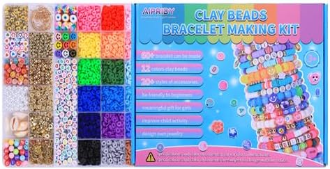 AIPRIDY Girls Toys Bracelet Making Kit, Clay Beads Jewelry Activity Kit, DIY Crafts Birthday Christmas Gifts for Girls Ages 5 6 7 8 9 10 11 12 Years Old (24 Colors 6500 Pcs)
