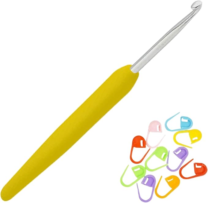 KnitPro Waves 2.0 Crochet Hook 5.25 inch, 5.00mm (13cm, US Size H) Aluminum with 10 Colorful Stitch Markers