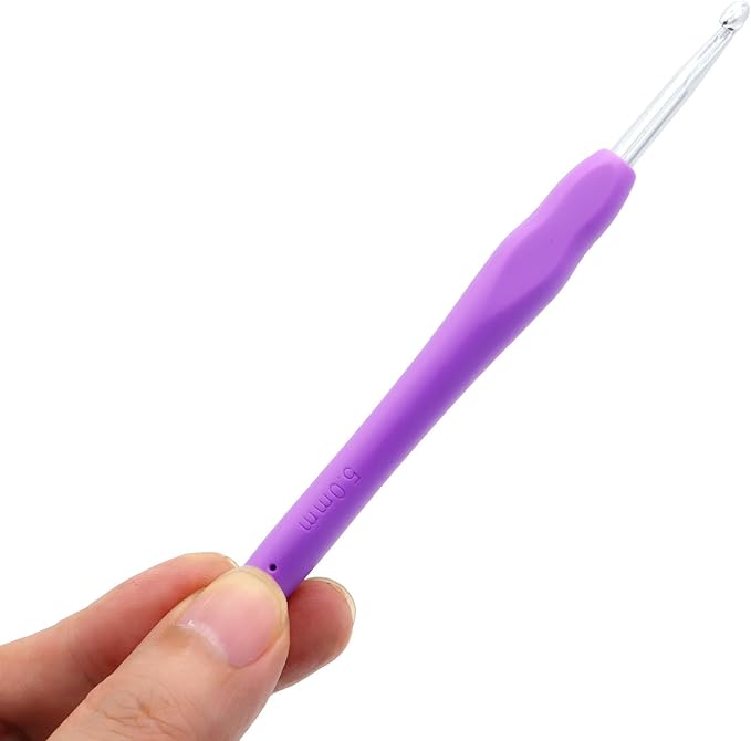 6Pcs 5mm Aluminum Soft Grip Rubber Ergonomic Handle Crochet Hook Knitting Needles US Size H (Size 8) for DIY Yarn Craft,Nice Gift for Women Adults Kids Children Beginners (Purple)