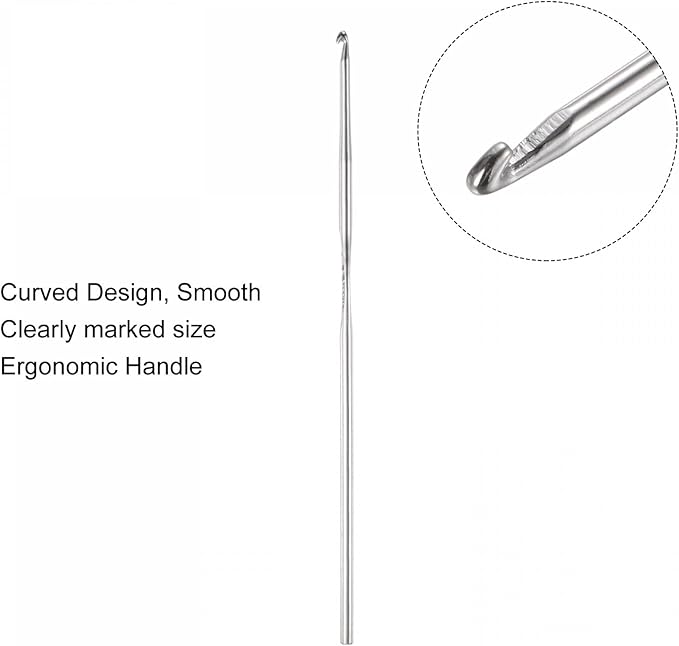 uxcell Stainless Steel Crochet Hook 1.6mm Knitting Needles for DIY Craft Yarn 6Pcs