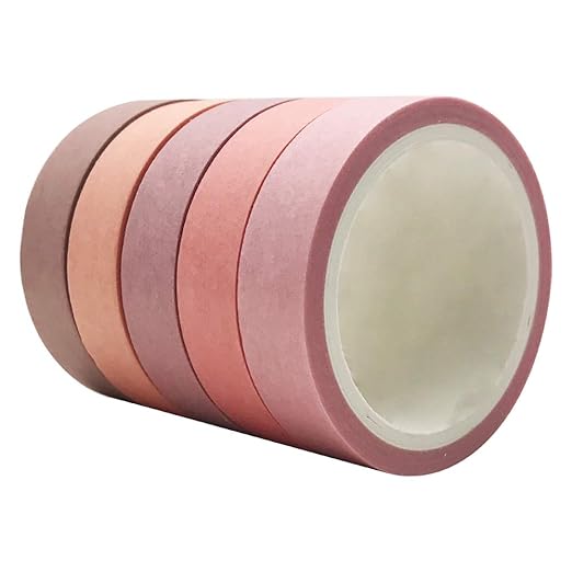 EnYan Solid Color Washi Tapes Set, 5 Rolls Basic Collection Decoration 10mm Wide Japanese Masking Decorative Tapes for Bullet Journal Planners DIY Crafts Arts Scrapbooking Adhesive