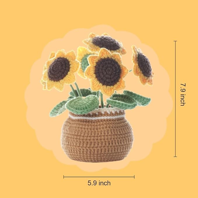 Sunflower Crochet Kit – Make a Large Blooming Plant Pot | Vibrant Home & Desk Decor | Beginner-Friendly DIY Gift with Video Tutorial | Happy Sunshine Craft