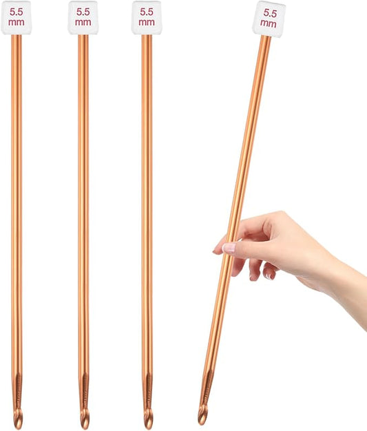 HEALEAYAR 5.5mm Tunisian Crochet Hooks Bulk, 27cm Extra Long Crochet Needles Aluminum Afghan Knitting Needles Tools for Beginners and Skills Class, Pack of 4