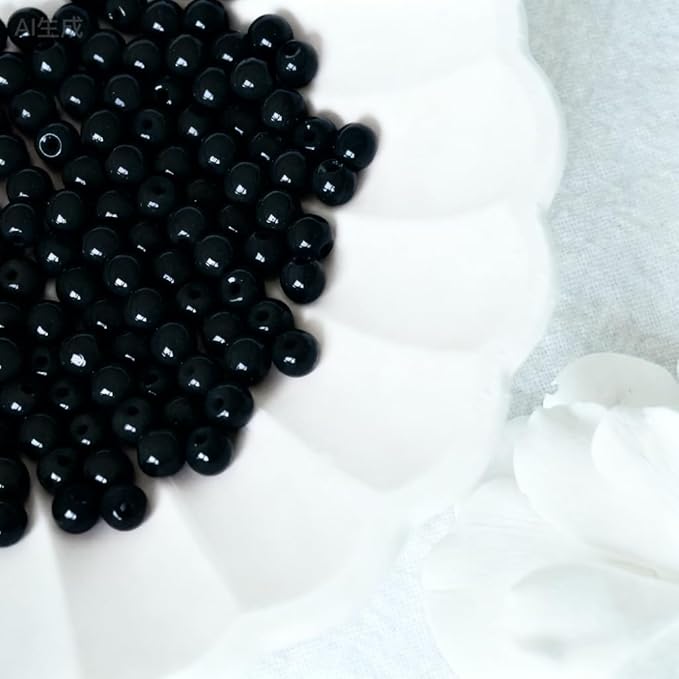 Jabrand 500pcs Black Beads, 4mm Porcelain Beads for Jewelry Making Round Ceramic Bead Unique Vintage Bead for Craft Beading Kit Bracelets DIY Decor