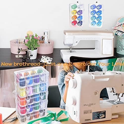 New brothread - 20 Options - 8 Snap Spools of 1000m Each Polyester Embroidery Machine Thread with Clear Plastic Storage Box for Embroidery & Quilting - 4xBeige+4xBrass