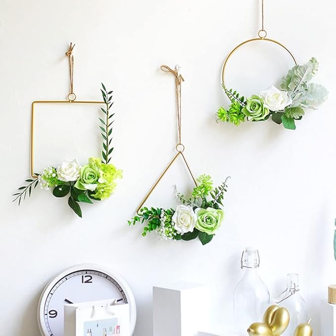 MSCFTFB 12 Pieces Assorted 4 Sizes Moon Star Heart Square Triangle Round Shaped Dream Catcher Rings Macrame Gold Metal Hoops for Floral Wreath Wall Hangings DIY Craft Supplies Home Decor (Square)