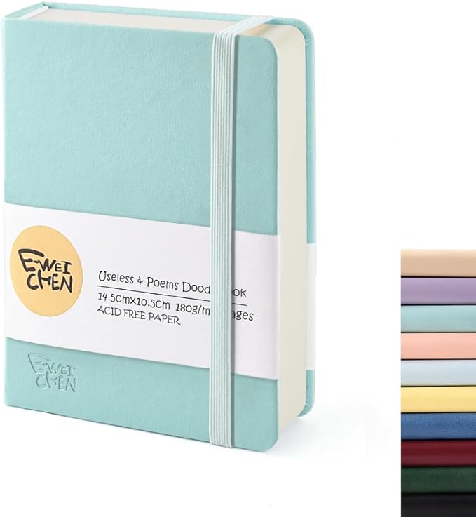 Small Blank Notebook, 96Pages, Hardcover Sketch Book for Drawing, 5.7x4.1 Pocket Journal Notebook for Travel, 180gsm Thick Paper Diary Notebooks for Work, Leather Cover Memo for Writing. Light Green