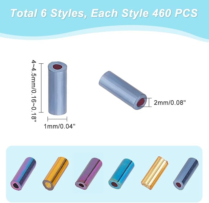 PH PandaHall 2760pcs Glass Bugle Beads 6 Colors Glass Tube Beads 4mm Tube Spacer Beads Czech Bugle Beads for Bracelet Necklace Jewelry Making Embroidery DIY Crafts, 1mm Hole