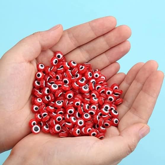 300pcs Red Evil Eye Beads for Jewelry Making, Lucky Beads 8mm Spacer Bead for DIY Bracelets Necklace Handicraft (Red)
