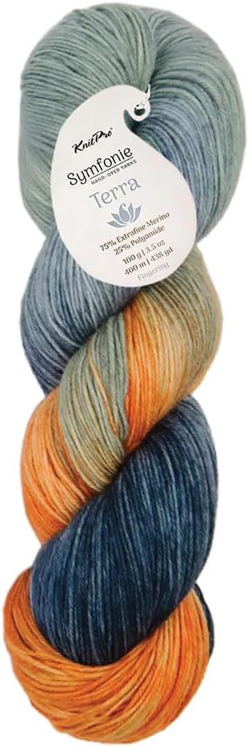 KnitPro Symfonie Fingering Weight Hand Dyed Variegated Yarn Skein | Extra Fine Merino Wool & Polyamide Blend for Knitting & Crocheting, Oeko-TEX Certified 400m, 100g | Terra Newyork Newyork