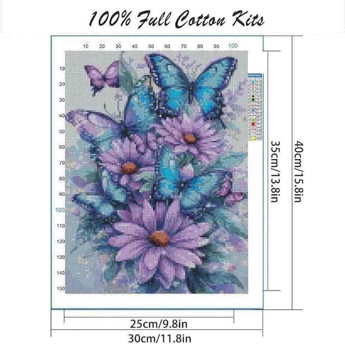 flower cross stitch kits for adults beginner,butterfly counted cross stitch kits printed stitching cute patterns dimensions needlepoint art crafts embroidery kits for adults beginners (15.7x11.8 inch)