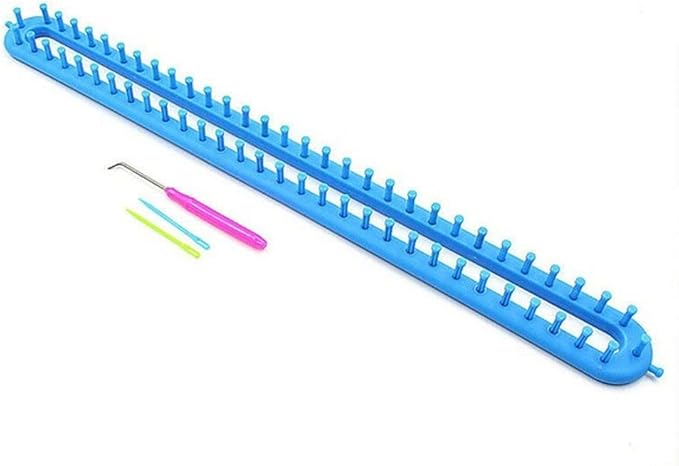 Knitting Loom Knitter Kit Plastic Yarn Cord Knitter with Hook Needle Hat Looms Long Knitting Loom DIY for Scarf Sweater Shawl Blankets(Blue)
