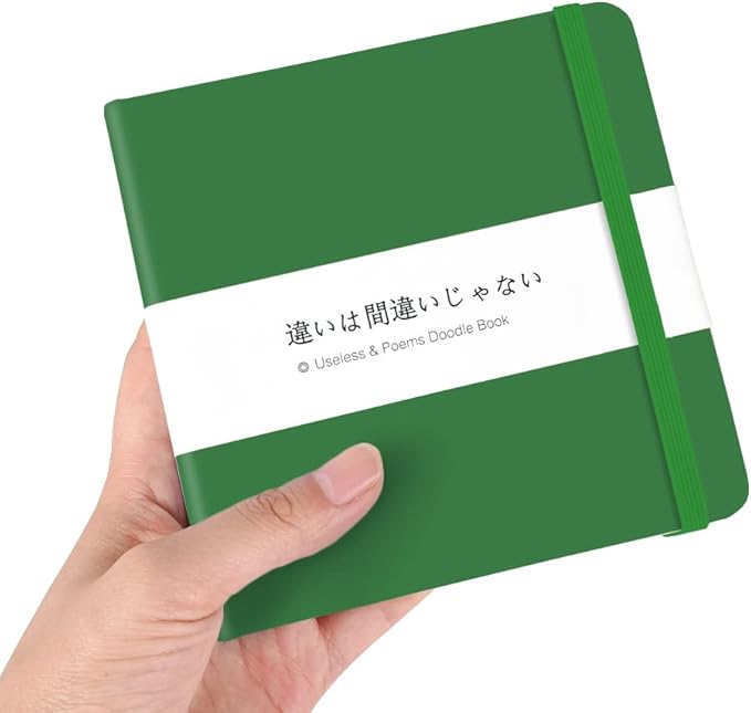 Mifuner Small Square 5x5 80gsm Mini Notebooks Blank Pages Sketchbooks Travel Journal Pocket Hardcover Paint Writing Notebook Blank Diary Memo Planner Sketchbook PU Leather Cover, Grass Green