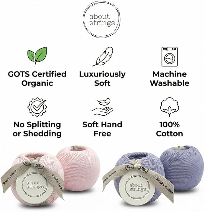 About Strings Totally Cotton Yarn - GOTS Certified Organic DK Weight - Luxuriously Soft, No Splitting - Perfect for Baby, Amigurumi, Knitting & Crochet - (200g/468 Yards) 100g/Ball (Rainforest)