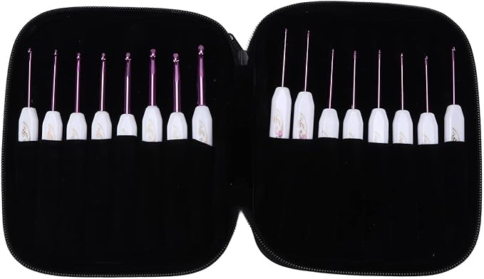 Crochet Hooks Needles,16 Pcs Cute Needles for Arthritic Hands,Extra Long Chinese Style Crochet Hook Set Flower Pattern Ergonomic Soft Grips Knitting Hook for Crochet Yarn Craft (Pink)