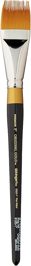 KINGART Premium Original Gold 9120-1 RAKE Series Artist Brush, Golden Taklon Synthetic Hair, Short Handle, for Acrylic, Watercolor, Oil and Gouache Painting, Size 1"