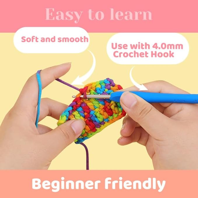 1.76Oz/87.5Yds Rainbow Beginner Crochet Yarn, Yarn for Crocheting and Knitting, Cotton-Nylon Blend Yarns with Easy-to-See Stitches, Rainbow Color, Blend Crochet Kit Making