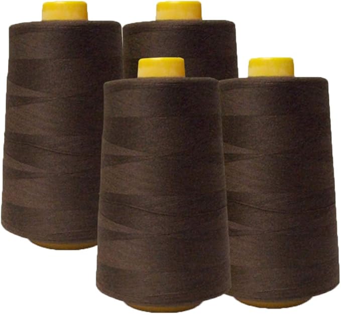 AK TRADING CO. 4-Pack Brown All Purpose Sewing Thread Cones (6000 Yards Each) of High Tensile Polyester Thread Spools for Sewing, Quilting, Serger Machines, Overlock, Merrow & Hand Embroidery