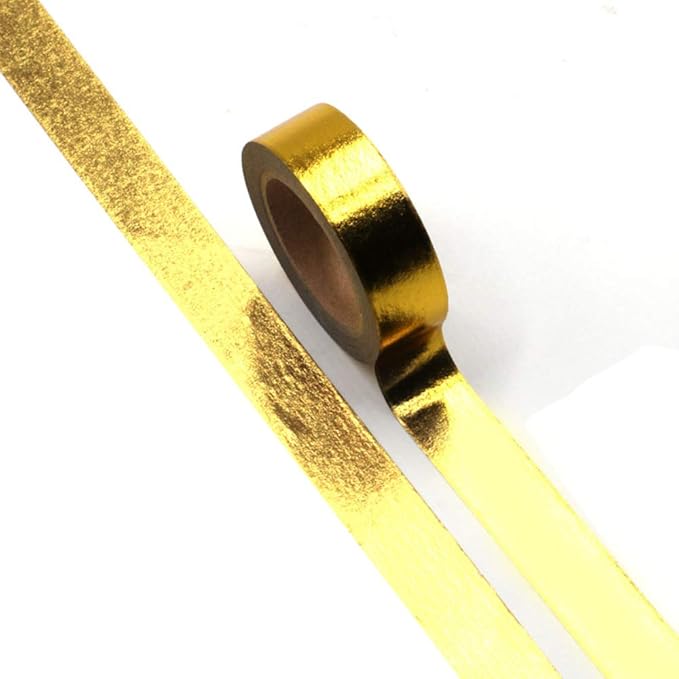 6 Rolls Solid Yellow Gold Foil Washi Tape Set 15mm x 10m Length Gilding Stamping Paper Adhesive Masking Tapes Sticky Paper Tape for DIY Scrapbooking Bullet Crafts Art Journal Home Decoration