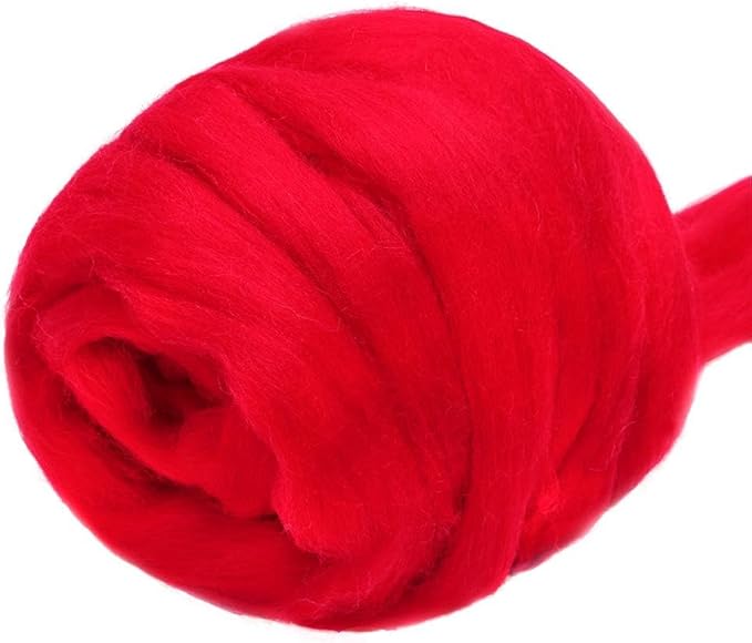 3.53oz Wool Roving, Wool Felting Supplies, Pure Wools, Chunky Yarn, Spinning Wool Roving for Needle Felting Wet Felting DIY Hand Spinning (red)