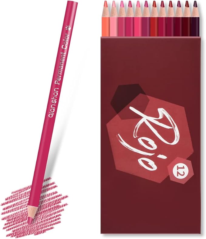 qianshan 12 Red Colored Pencils Oil Based Pre-sharpened Wooden Colored Pencil Set for Adults Coloring Books Drawing Sketching Art Supplies, No Duplicates