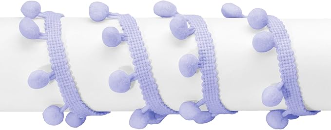 Homiest 10 Yards Pom Pom Trim for Sewing, 1 Inch Wide Lilac Ribbon Bundles Textured Fabric Fringe Ribbon, 13mm Ball Pompom Trim for DIY Crafts Curtain Clothes Pillow Home Decoration