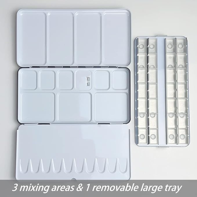 Large Watercolor Palette with 28Pcs Empty Full Pans, Metal Watercolor Paint Tin for Watercolors Oils and Gouache